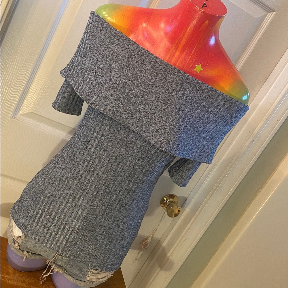 Juicy Couture Clueless Shimmery Blue Off-Shoulder Y2K Sweater Top